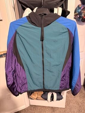 Lacoste Men's Colorblock Hooded Windbreaker - Teal, Blue, Purple, Black